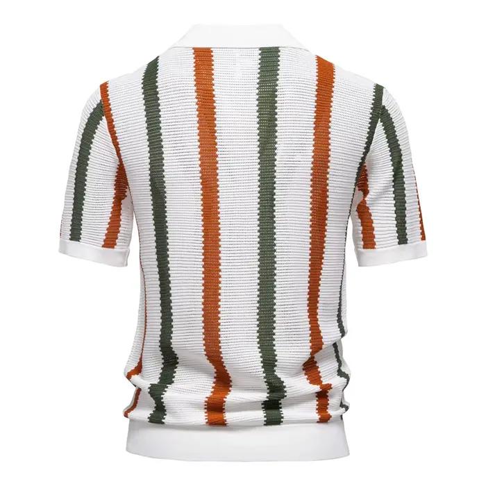 AIOPESON Polo en tricot côtelé pour homme pour tenue décontracté à rayures respirantes avec col conf
