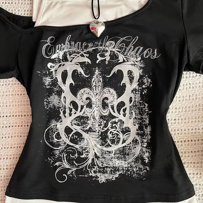 T-Shirt Punk Vintage des années 90 pour femmes, Streetwear d'été, Sexy, manches courtes, gothique, S