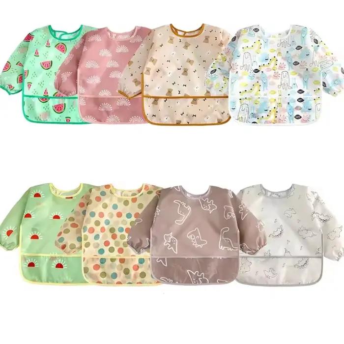 Bavoirs à manches longues pour bébé, tablier imperméable au Design de dessin animé coloré mignon pou