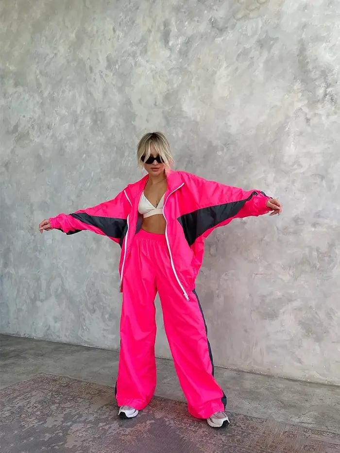 Survêtement de sport pour femmes 2 pièces Coupe ample Construction patchwork Tissu flexible et résistant Taille élastique Occasions spéciales et activités physiques