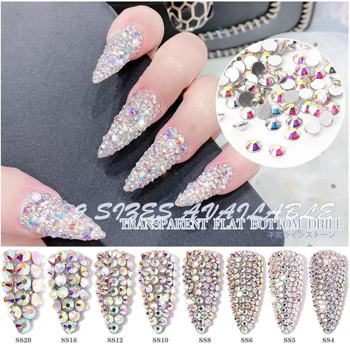 1440 pièces/sac AB/clair rond Mini diamant à ongles SS3-SS20(1.3-4mm) FlatBack Non correcteur crista