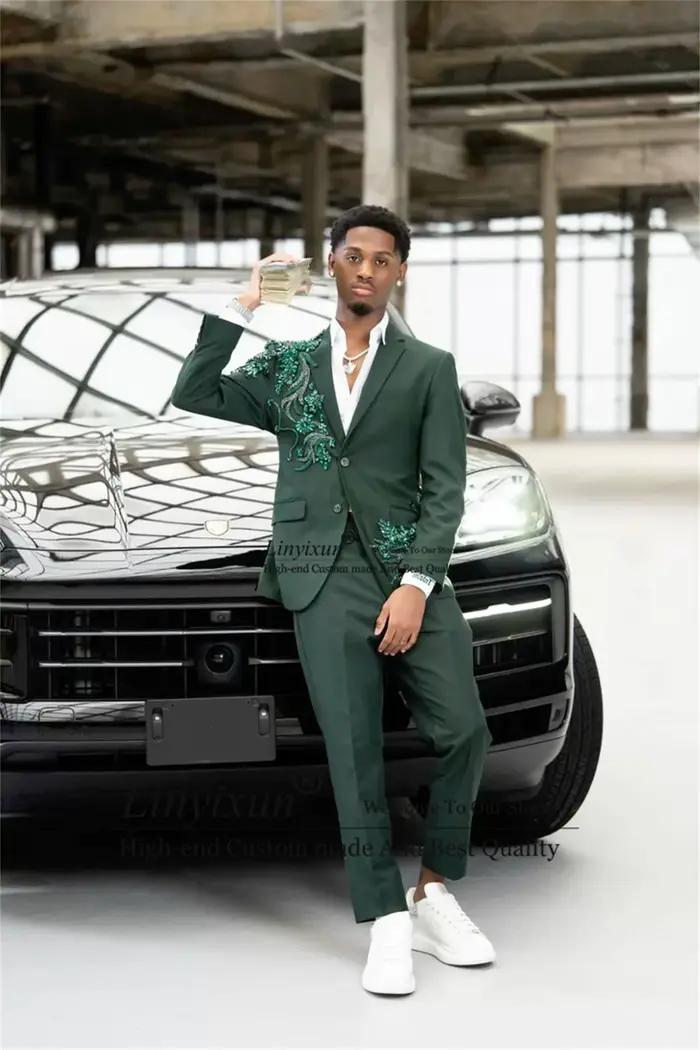 Costume Homme de Luxe avec Appliques Perlées et Diamants, Sur Mesure pour Marié, Blazer et Pantalon