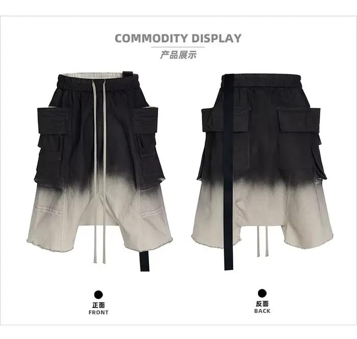 Shorts Harem à double anneau dégradé délavé MIJKO, coupe décontractée et confortable pour hommes 848