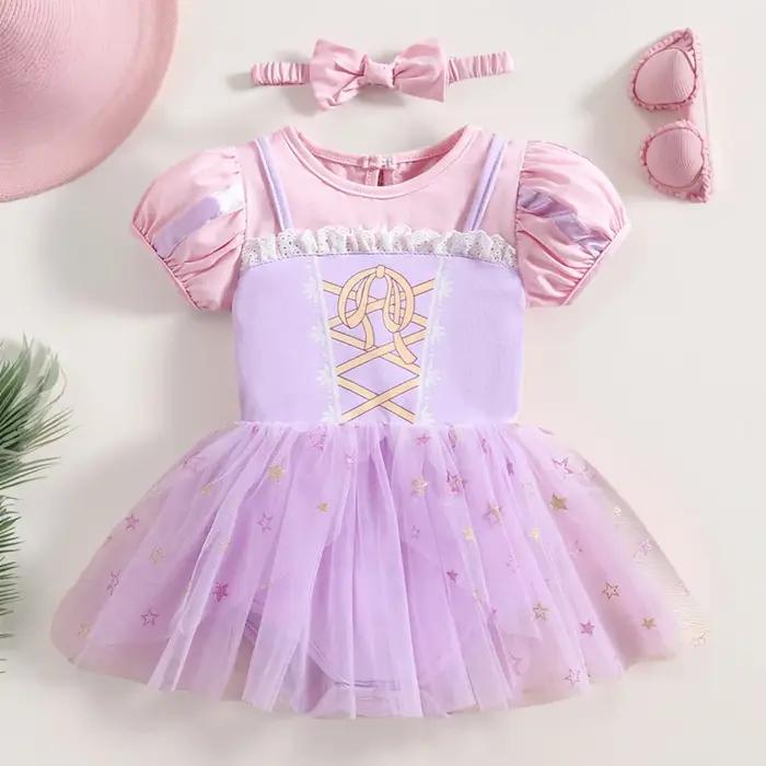 Robe de combinaison pour bébé fille, barboteuse de princesse avec bandeaux, vêtements pour enfants,