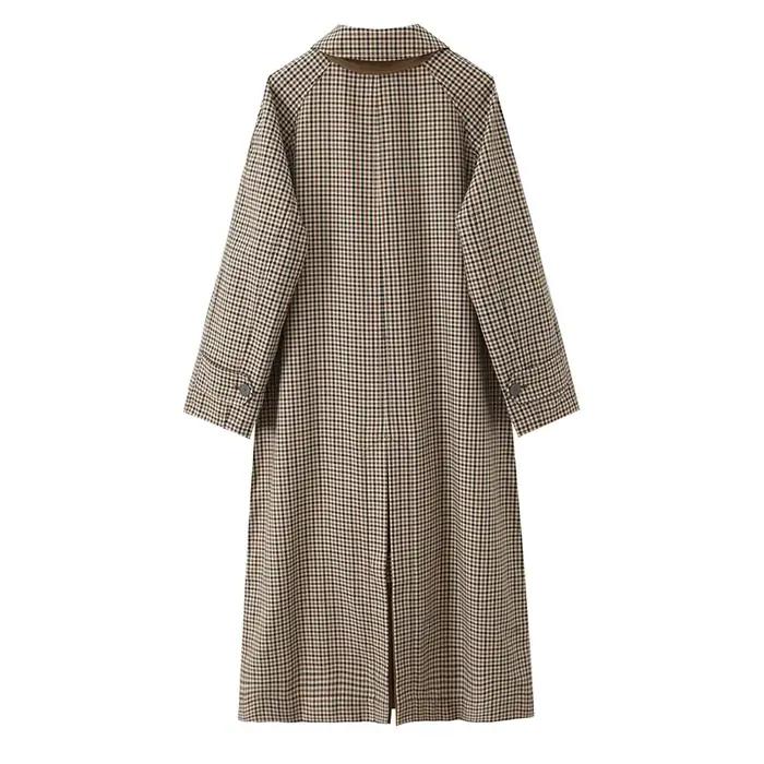 Vestes longues à carreaux Double face pour femmes, Trench-Coat à manches longues et simple boutonnag