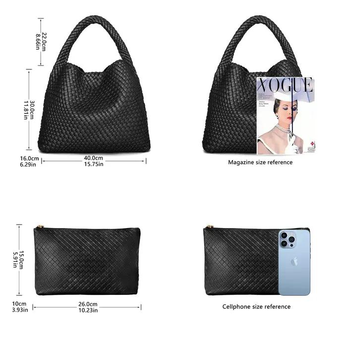 Grand sac fourre-tout tissé pour femme avec pochette, sac à bandoulière tendance, sac hobo sous le b
