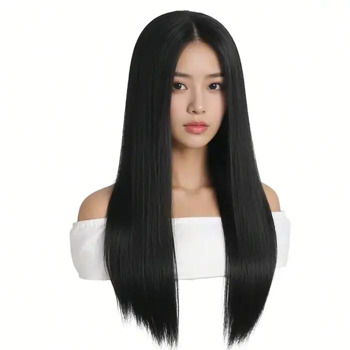 Perruque longue et droite élégante pour femme – Cheveux synthétiques résistants à la chaleur pour co