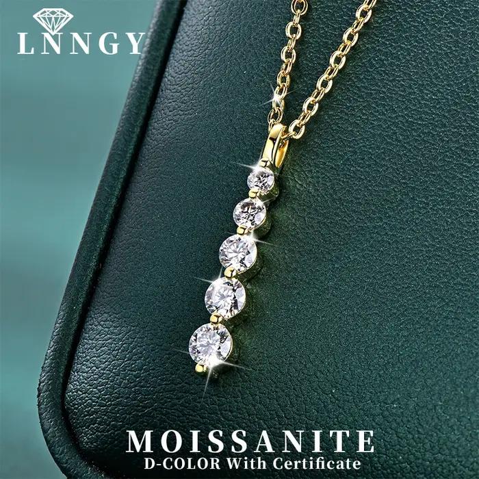 Lnngy – collier brillant en Moissanite à 5 pierres, collier à pendentif long en or rempli de 14 cara