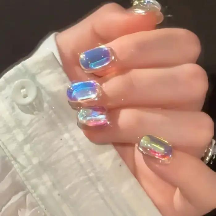 Autocollants en feuille de verre Aurora pour ongles, papier de verre cassé, décalcomanies de film ir