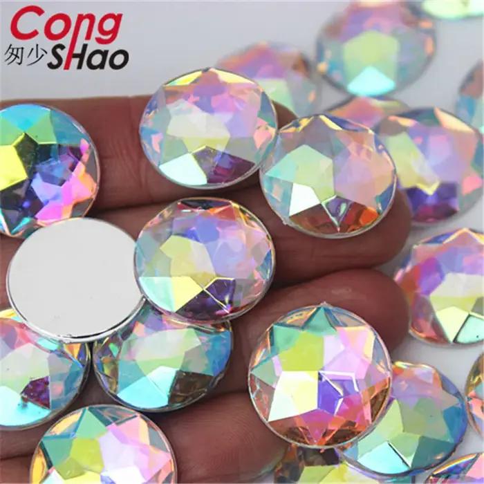 Cong Shao 20 pièces 20mm coloré acrylique strass rond dos plat perles pierres de cristal bricolage C