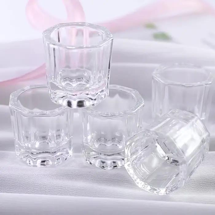 Mini verre cristal acrylique transparent, petite poudre octogonale, tasse à ongles liquide, brosse à
