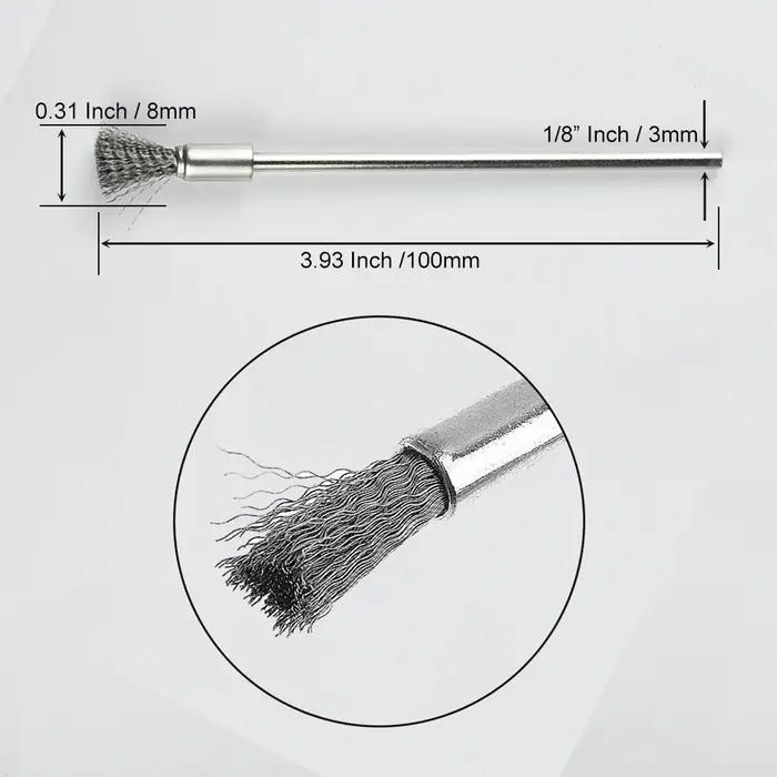 Embout de fil d'acier inoxydable, brosse en forme de stylo, tige d'extension de rayures en poils, ti