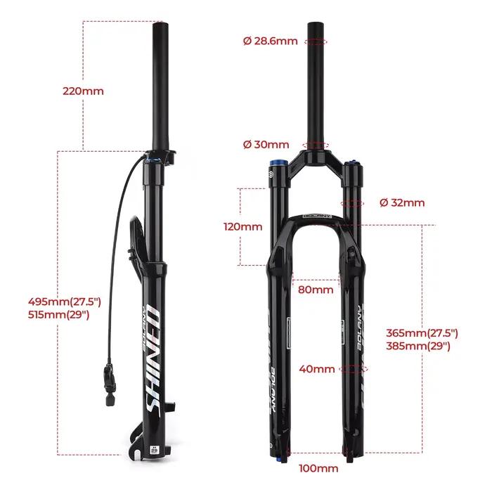 BOLANY fourche à Air de vélo 26/27, 5/29 pouces fourche à Suspension à Tube droit rebond réglable 9x