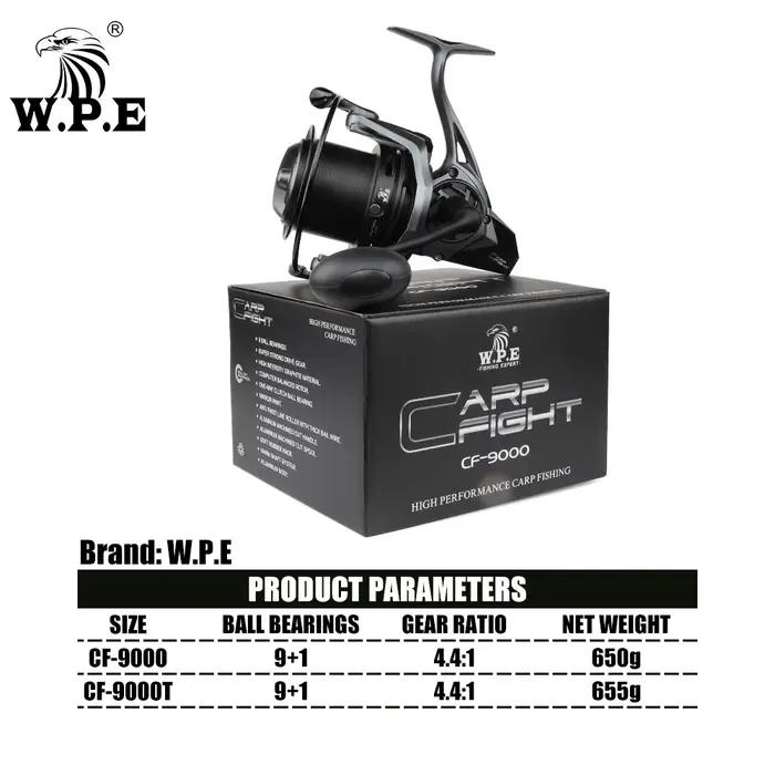 W.P.E – moulinet de pêche Spinning 9000, Ratio d'engrenage 4.4:1, roulements à billes 9 + 1, ligne e
