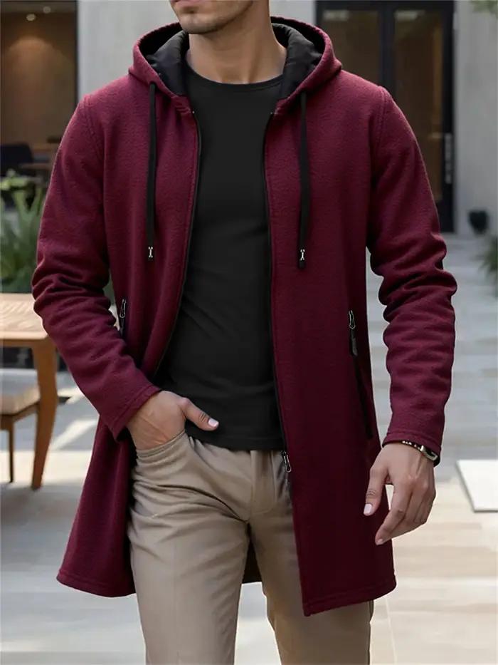 Printemps automne hommes vestes longues à capuche solide tricot Cardigan vêtements d'extérieur décon