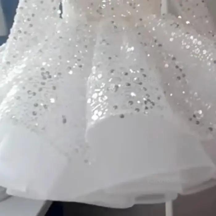 Robe de princesse pour filles, tenue de cérémonie, robe blanche à sequins pour anniversaire, tutu po