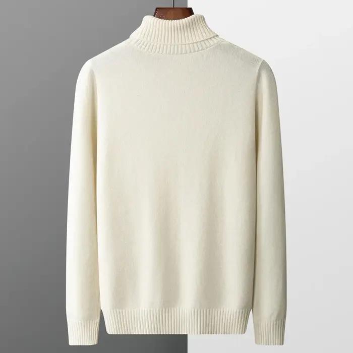 Nouveau automne et hiver 100% laine mérinos hommes col haut double brin épais jacquard pull pull tri