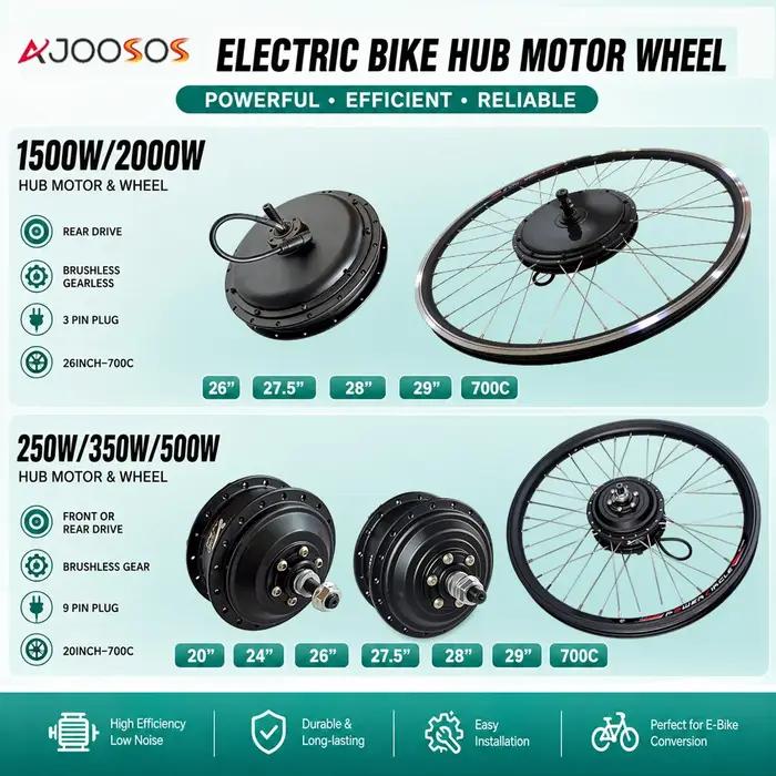 Moteur de moyeu de vélo électrique puissant pour 36V et 48V batteries avec roues de 20 à 29 pouces et 700C pour randonnées sportives et loisirs