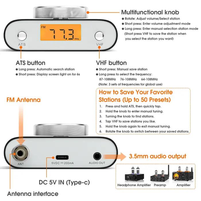 Douk Audio-Mini Radio FM Transistor Universel, Recherche Manuelle ou existent avec Écran d'Affichage