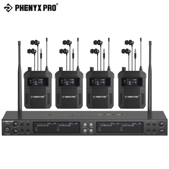 Phenyx pro PTM-33 Sans Fil Retour D'étape 4-Canal Mono In-Ear Moniteur Système avec T1 Monture pour