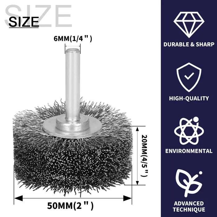 Brosse à roue en fil d'acier de 50mm, tige de 1/4 ", outil rotatif Dremel pour Mini perceuse Dremel,