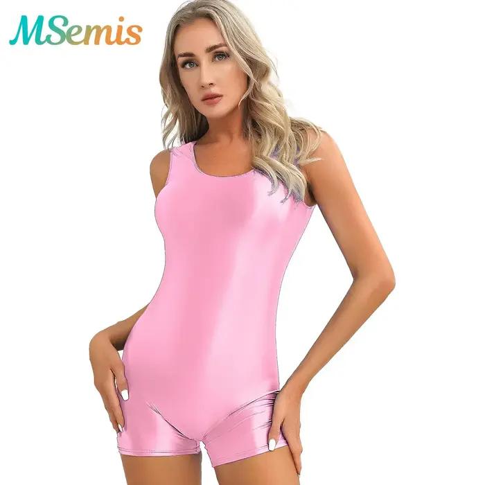Maillot de bain une pièce pour femmes, brillant, solide, extensible, col en U, batterie, yoga, danse
