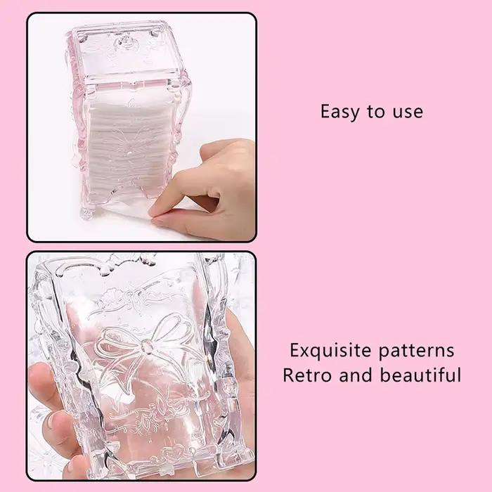 Boîte de rangement pour tampons de coton, motif papillon rose transparent, conteneur de serviettes,