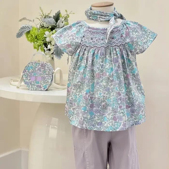 Pré-vente (expédition en avril) 2026 BP Printemps-Été Blouses smockées pour bébés filles Chemises à