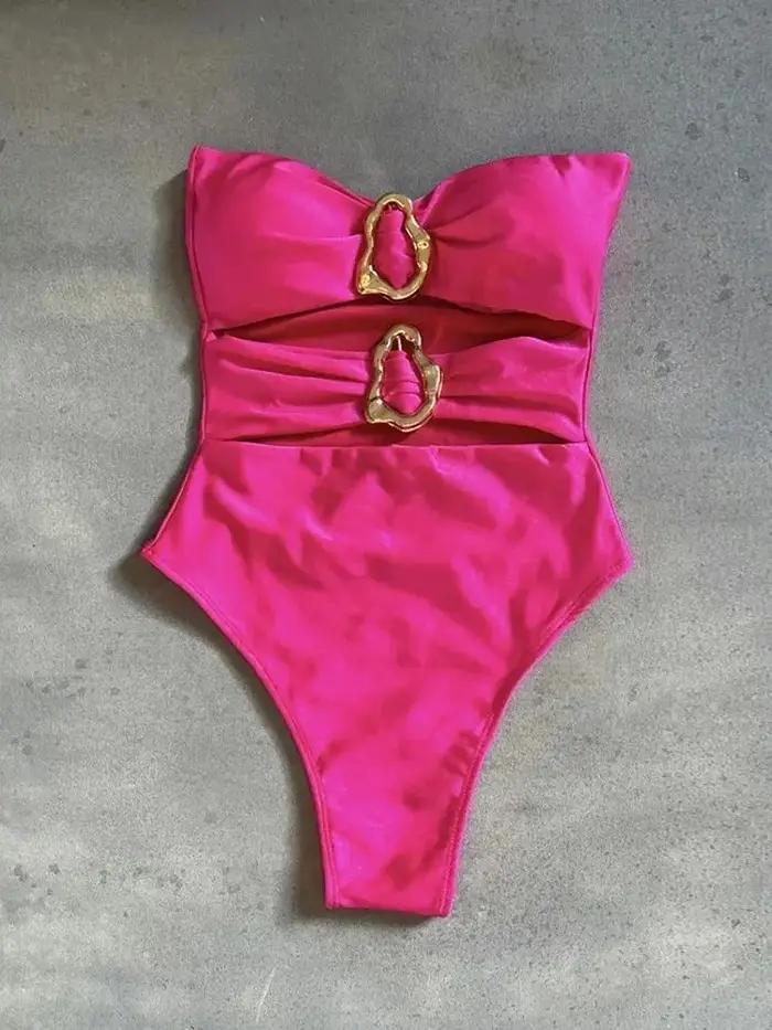 3 couleurs Sexy anneaux en métal découpé femmes maillots de bain une pièce maillot de bain femme Ban
