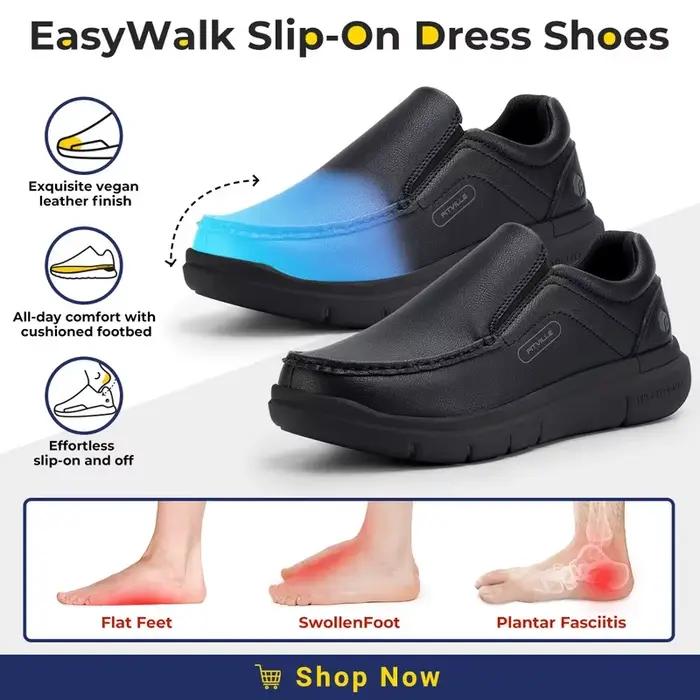 Fitville chaussures en cuir pour hommes large largeur 2E chaussures décontractées à enfiler légères