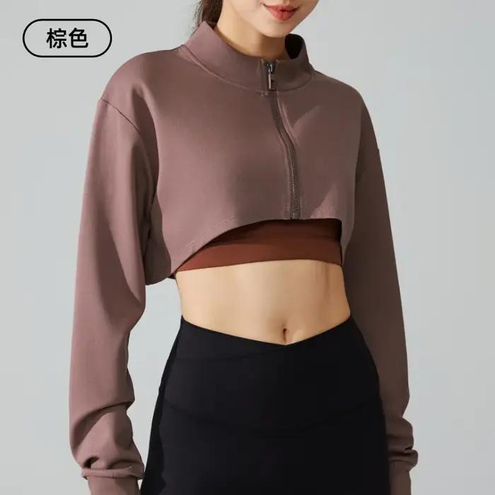 Veste de Sport Femme Manches Longues Tissu Stretch Respirant Ultra-Doux Yoga Fitness Coupe Court Sexy Occasions Spéciales