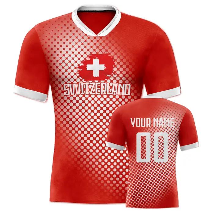 Maillot de Football de Suisse Personnalisé avec Nom et Numéro, Uniforme d'Entraînement pour Jeune Ad