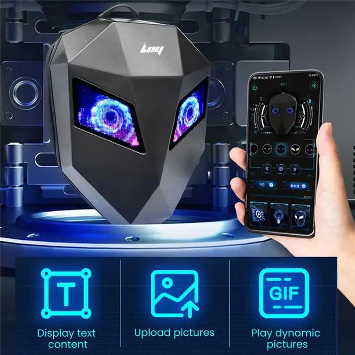 Sac à dos LED pour motard avec motif yeux lumineux, sac à dos moto en ABS, sac d'école pour homme, s