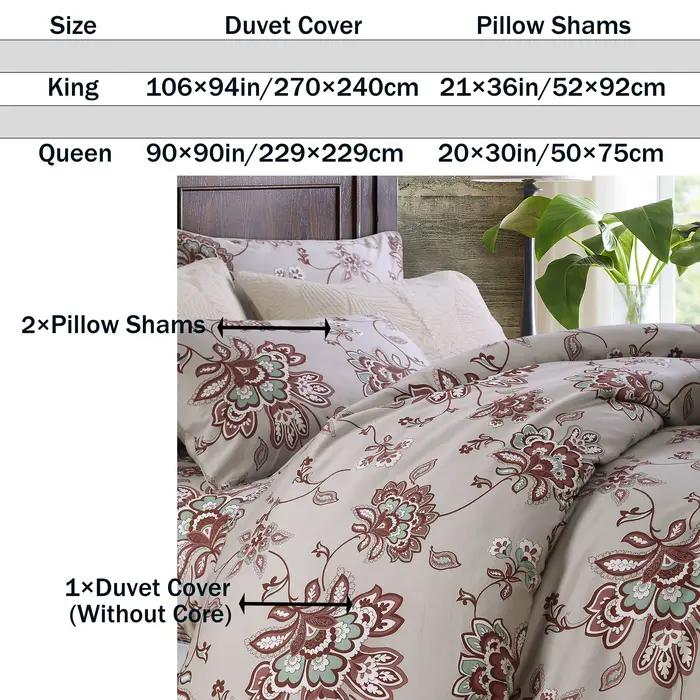 Ensemble de housse de couette 3 pièces 600TC 100% coton égyptien, Vintage rouge foncé Boho damassé F