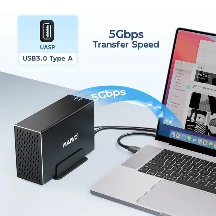 MAIWO 3.5 pouces SATA RAID HDD Station d'accueil double baie disque dur externe boîtier RAID USB3.0