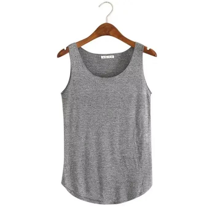 Couleur unie décontracté course T-Shirt pour les femmes col en U plage gilet été en vrac bambou coto