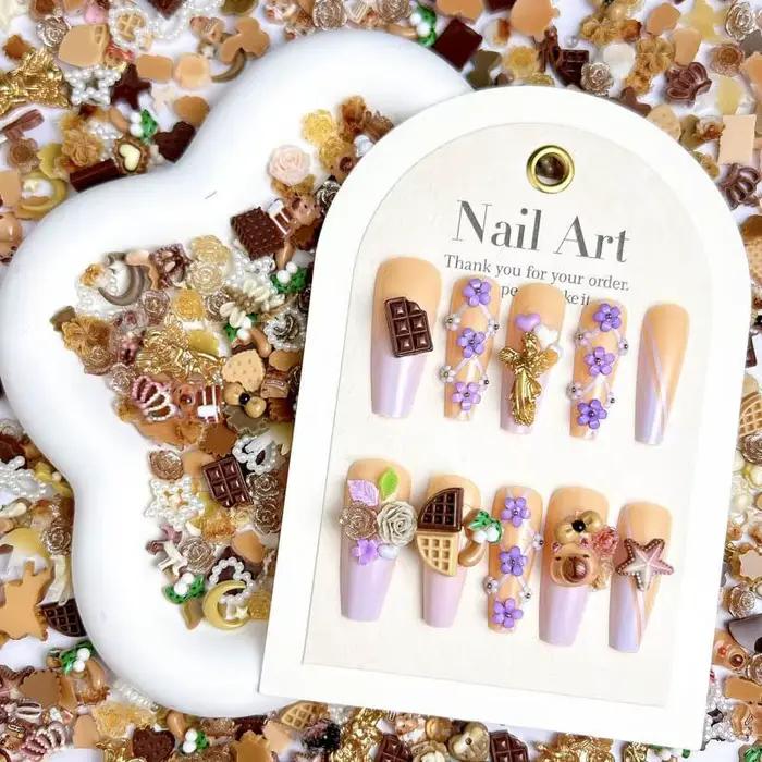 Breloques mignonnes mélangées au hasard pour ongles, nœud, fleur, étoile, coeur, perle creuse douce,