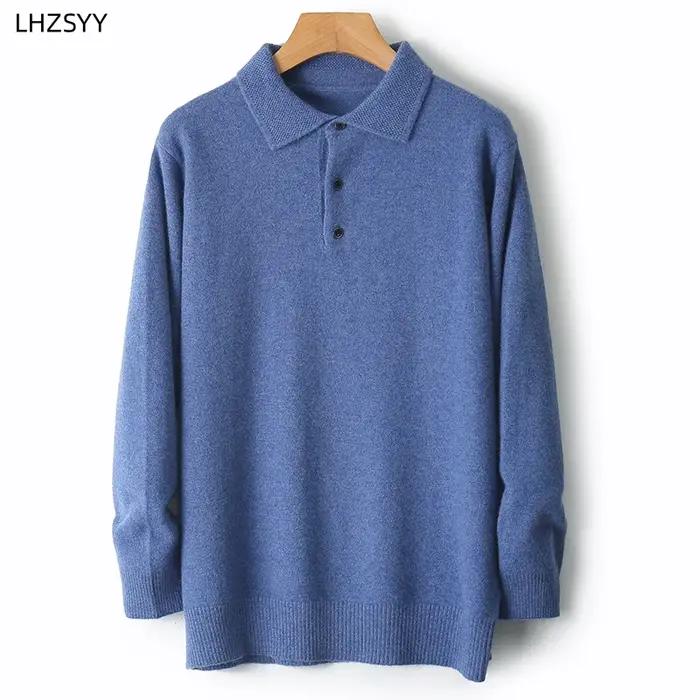 LHZSYY 100% laine mérinos Cardigans chauds hommes revers pull à manches longues col POLO chandails h