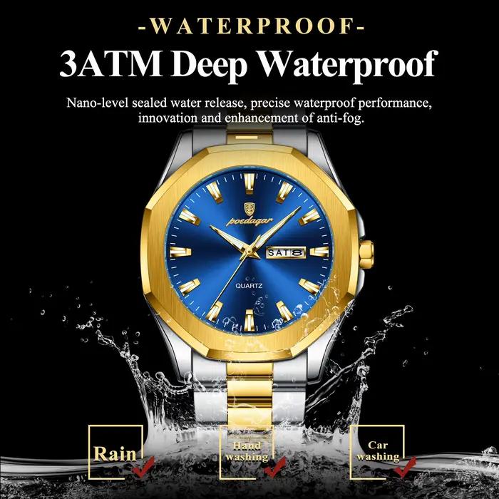 POEDAGAR-Montre-bracelet de luxe en acier inoxydable pour homme, étanche, Shoous, semaine, date, mod