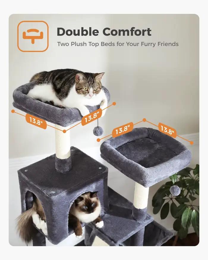 Grand Arbre à Chat d'Nikde 71 Pouces, Tour à Plusieurs Niveaux avec 2 Perchoirs, 2 Condos, Hamac et