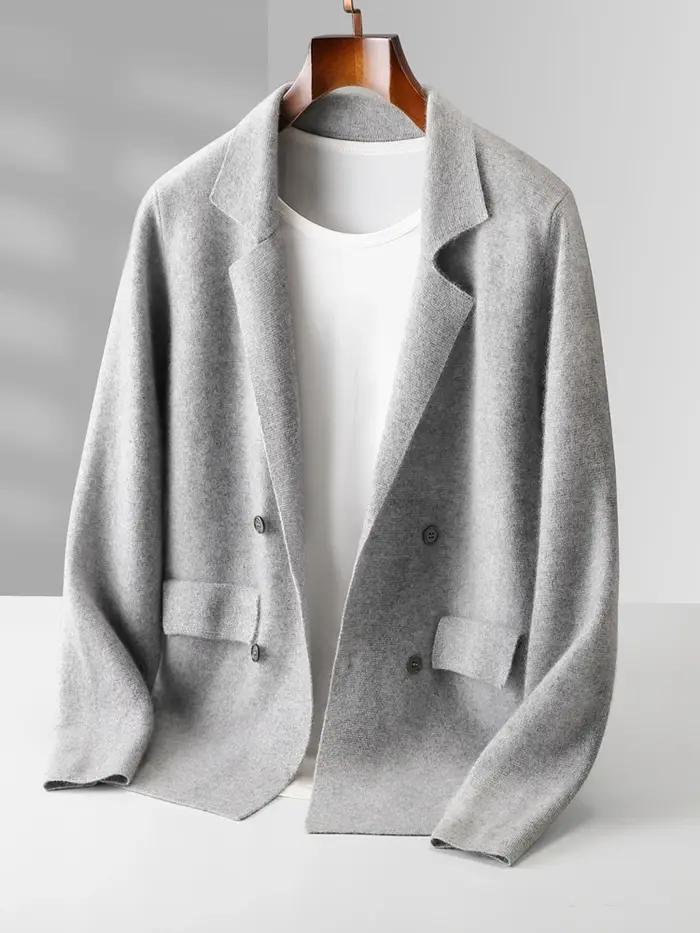 Cardigan en cachemire pour homme, 100% laine mérinos, col de costume, pull doux et chaud, tricot int