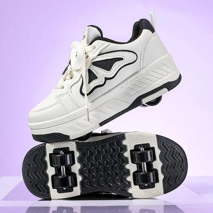 Patins à roulettes pour enfants, nouveaux patins à quatre roues détachables en cuir à lacets, access