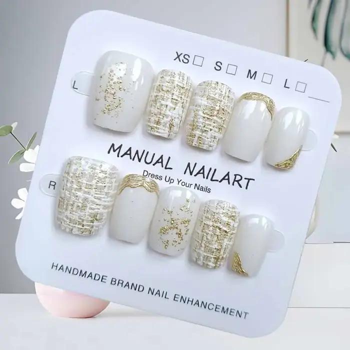 10 pièces fleur dorée oeil de chat lumière luxe Design 3D presse sur les ongles tempérament montrant