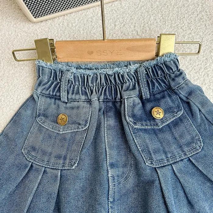 Ensemble en jean pour fille de 2 à 8 ans, avec revers rétro, veste en jean à manches longues + jupe