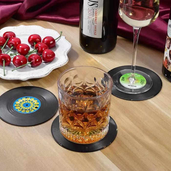 Ensemble de 6 sous-verres en vinyle pour boissons, sous-verres de musique avec support pour lecteur