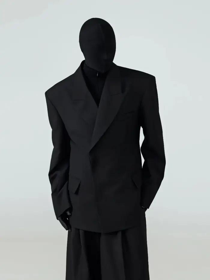 Mauroicardi printemps automne noir ajusté Blazers pour hommes pointe revers épaulettes bouton unique