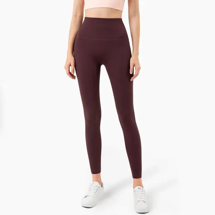 Couleur unie dos taille poche taille haute Fitness Yoga Legging doux femmes Sport pantalon serré beu