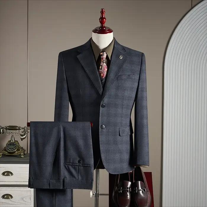 Ensemble de costume à carreaux décontracté pour mariage, de haute qualité, à la mode et élégant, ens