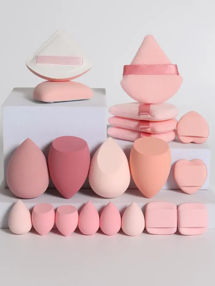 Ensemble d'éponges de maquillage et de bouffantes de maquillage roses, 20 pièces, adaptées à la crèm