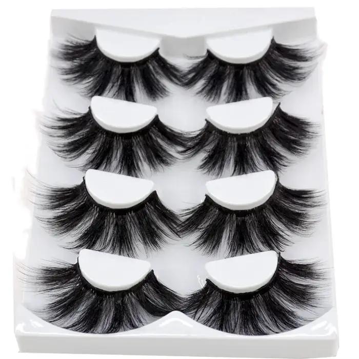 4 paires de cils de vison naturels 25mm cils faits à la main faux cils étendus